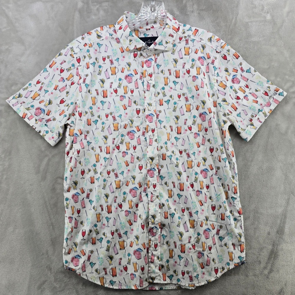Robert Graham Mens M Button Down Mixer White Cocktail Print Short Sleeve Shirt